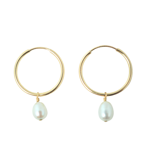 Dainty Pearl Drop Hoops