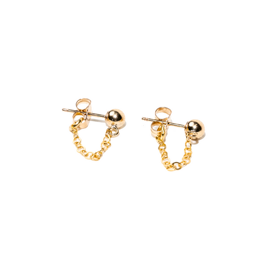 Minimalist Gold Chain Earrings - Ball and Chain Stud Earrings | Gold Filled