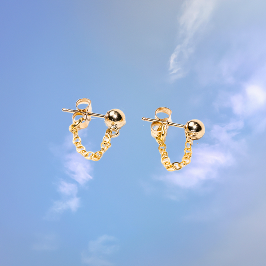Ball and Chain Stud Earrings by Quinney Collection 14k Gold Filled jewelry. Made in Victoria BC Canada